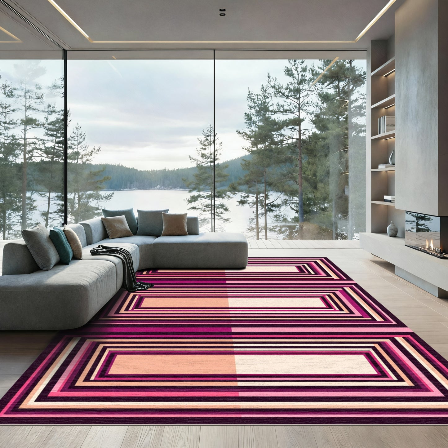 Modern Pink Geometric Rectilinear Rug