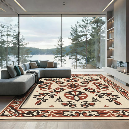 Terracotta Ivory Floral Medallion Composition Rug