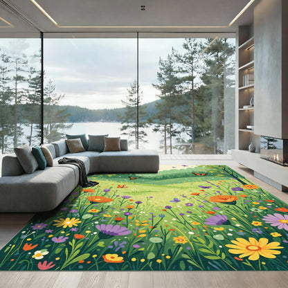 Whimsical Meadow Butterflies Vibrant Garden Rug