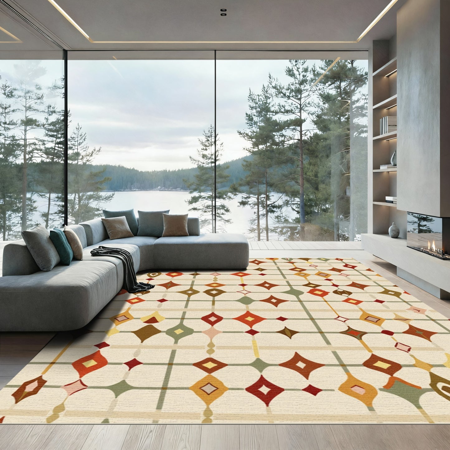 Retro Mid-Century Mid-Century Gem Grid Rug