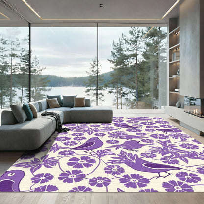 Purple Birds Floral Vine Pattern Rug