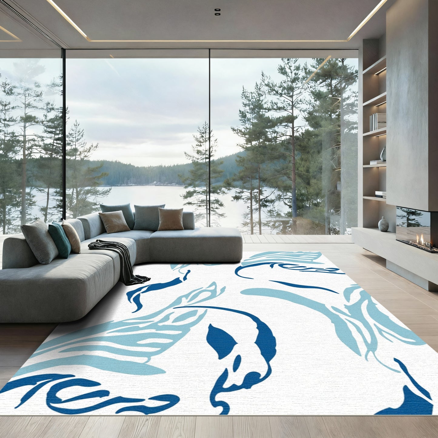 Oceanic Blue Abstract Swirl Rug
