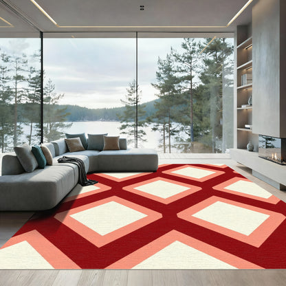 Crimson Diamond Lattice Geometric Rug