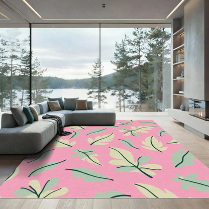 Pink Light Green Leaf Garland Rug