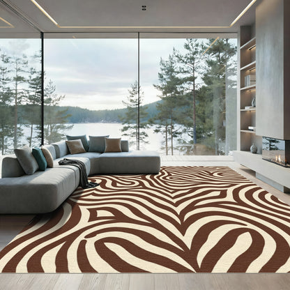 Brown Cream Abstract Swirl Rug