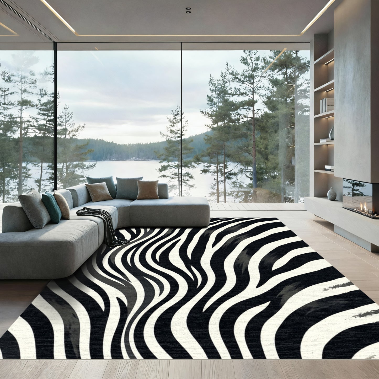 Bold Monochrome Animalistic Striations Rug
