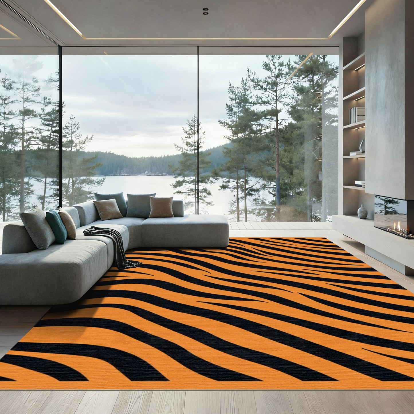 Fierce Orange Black Animal Stripes Rug