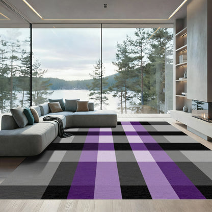 Purple Black Gray Plaid Checkered Rug