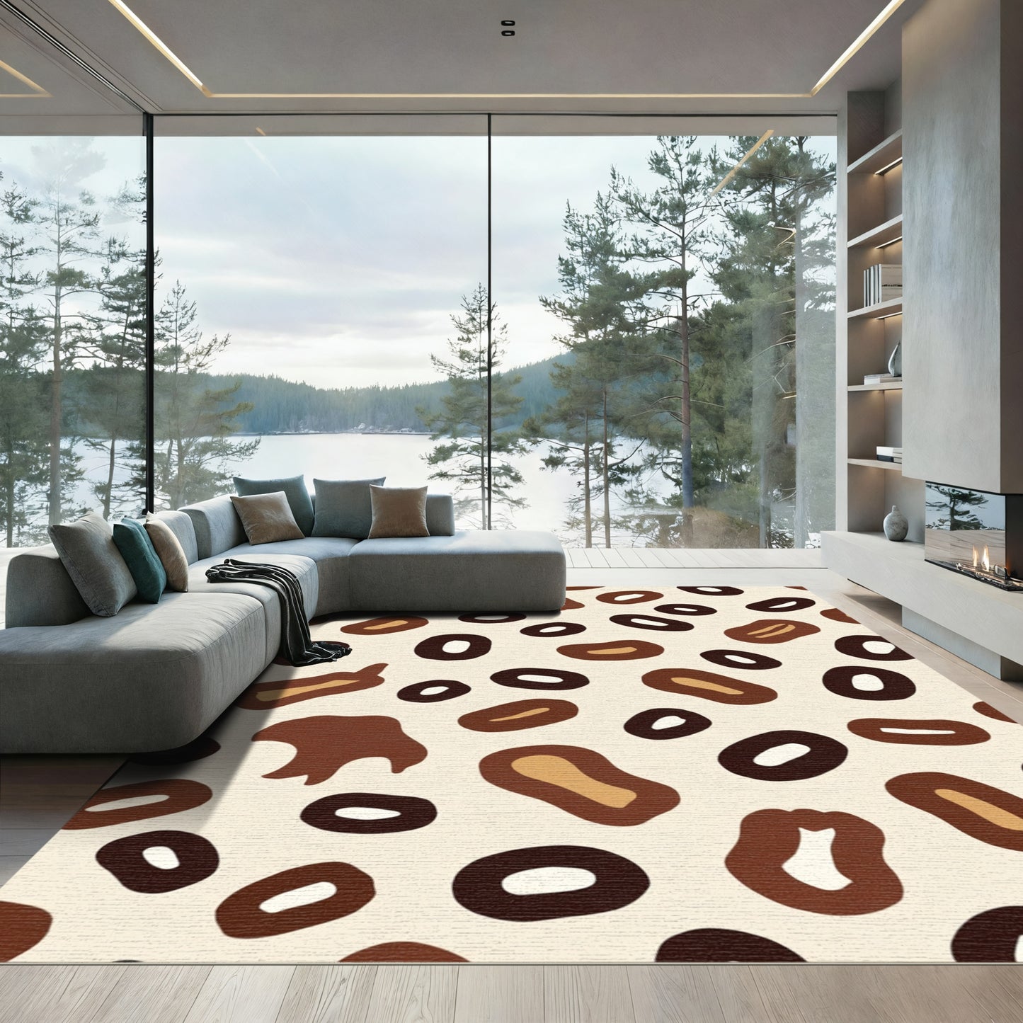 Brown Abstract Spots Organic Rug