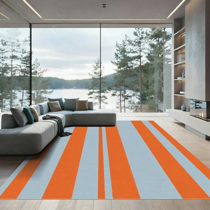 Bold Orange Light Blue Stripe Rug