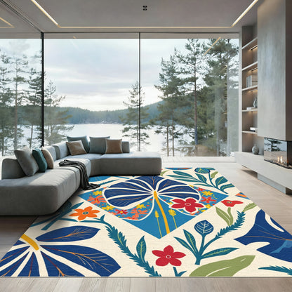 Vibrant Blue Tropical Floral Collage Rug