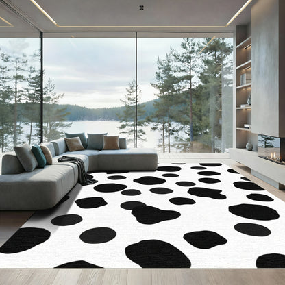 Black White Spotted Irregular Shapes Rug