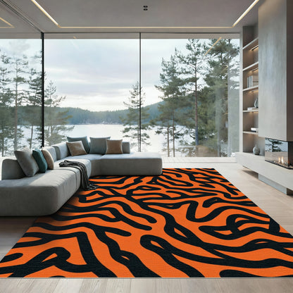 Bold Orange Black Abstract Weave Rug