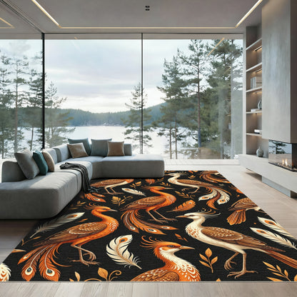 Golden Phoenix Feather Botanical Art Rug