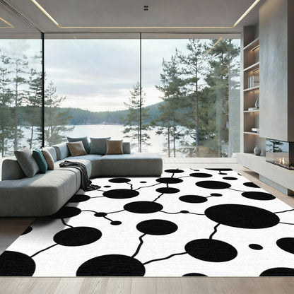 Black Interconnected Circles White Rug