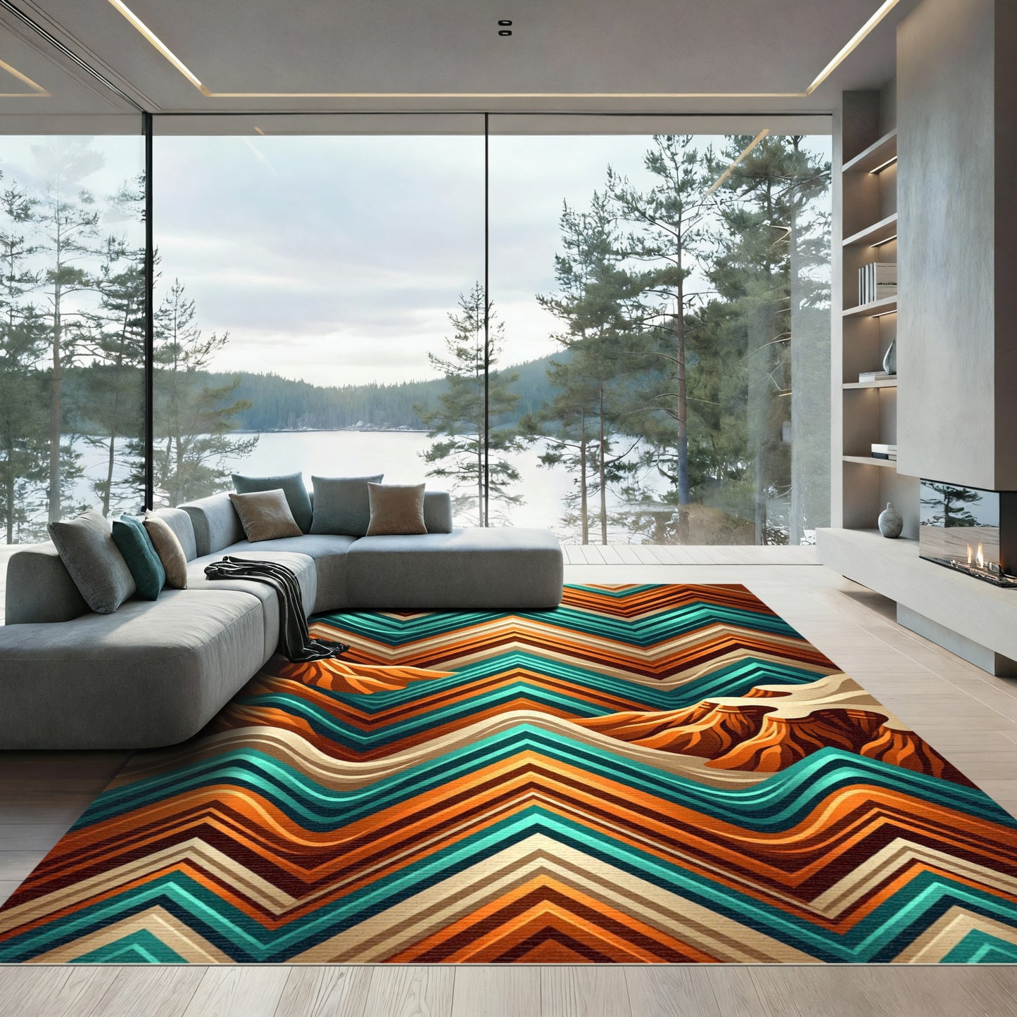 Abstract Copper Turquoise Mountain Chevron Rug