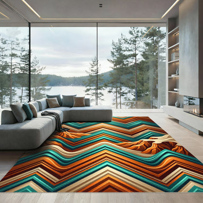 Abstract Copper Turquoise Mountain Chevron Rug