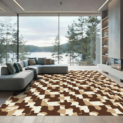Brown Beige Camouflage Blocks Rug