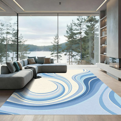 Serene Blue Flowing Wave Abstract Rug