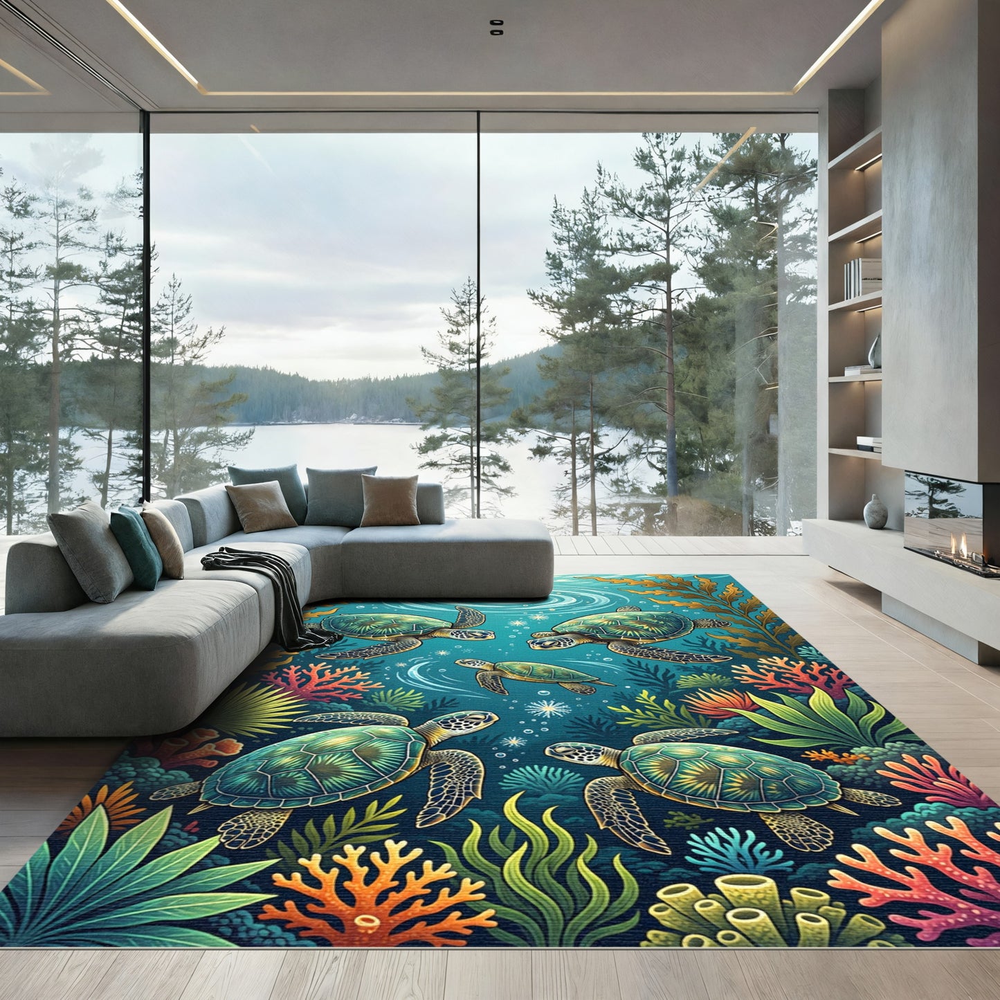 Vibrant Underwater Sea Turtle Reef Rug