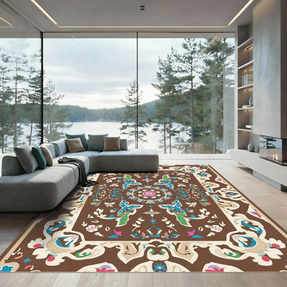 Brown Floral Medallion Rug