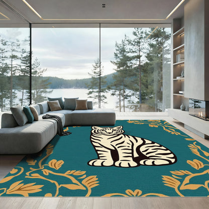 Golden Floral Tiger Portrait Rug