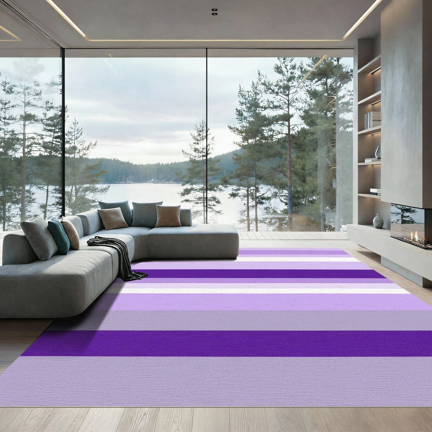 Amethyst Purple Horizontal Stripe Layers Rug