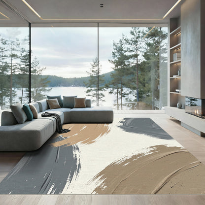 Abstract Earthy Tone Brushed Stroke Rug