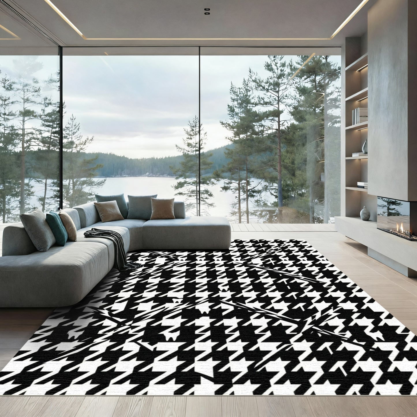 Abstract Black and White Houndstooth Tooth Rug
