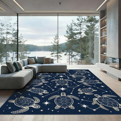 Celestial Sea Turtle Midnight Constellation Rug