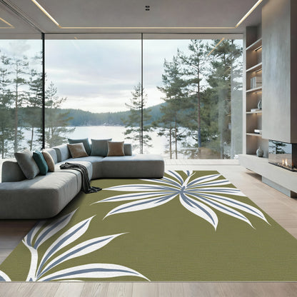 Olive Green Tropical Leaf Medley Rug