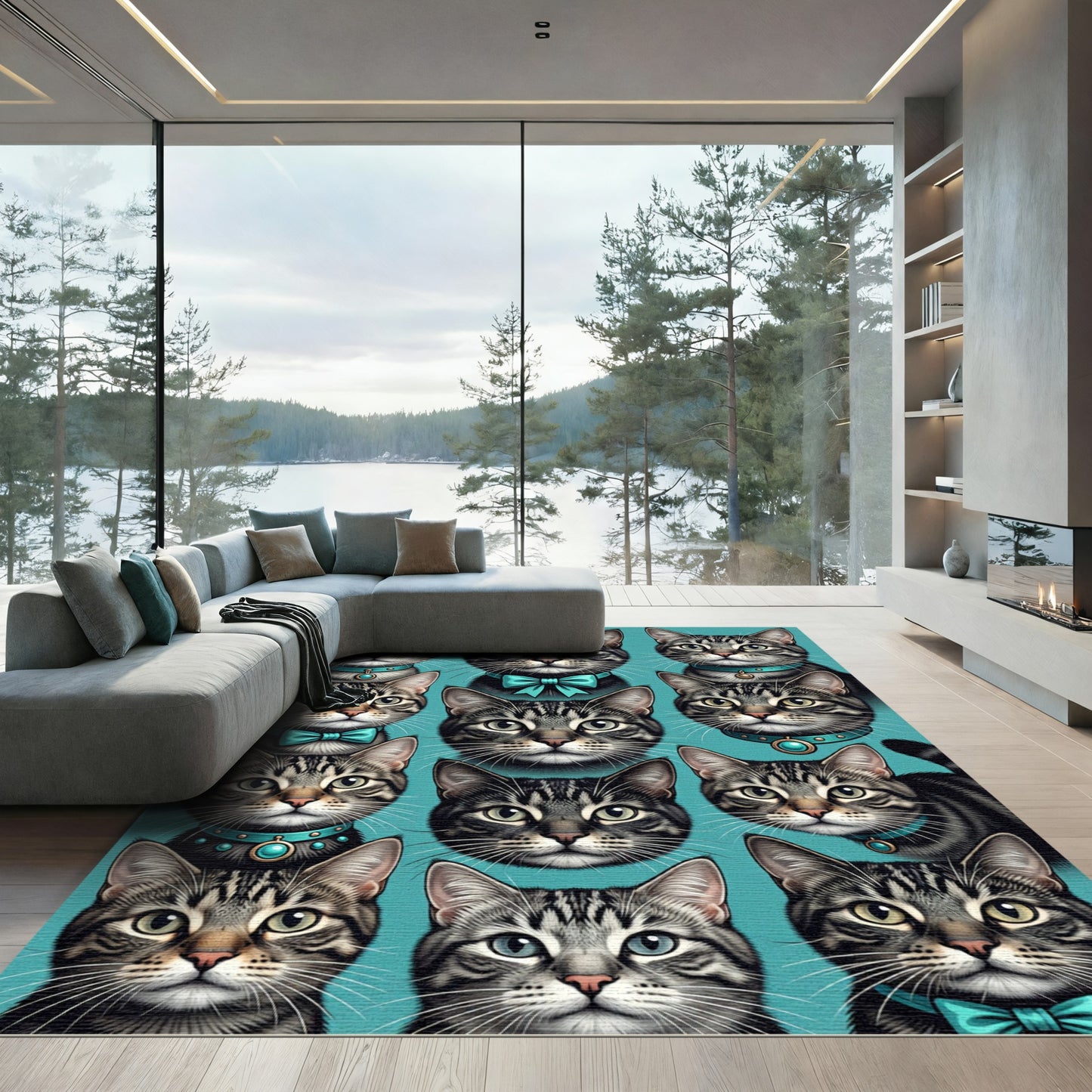 Tabby Cat Portrait Collection Teal Rug