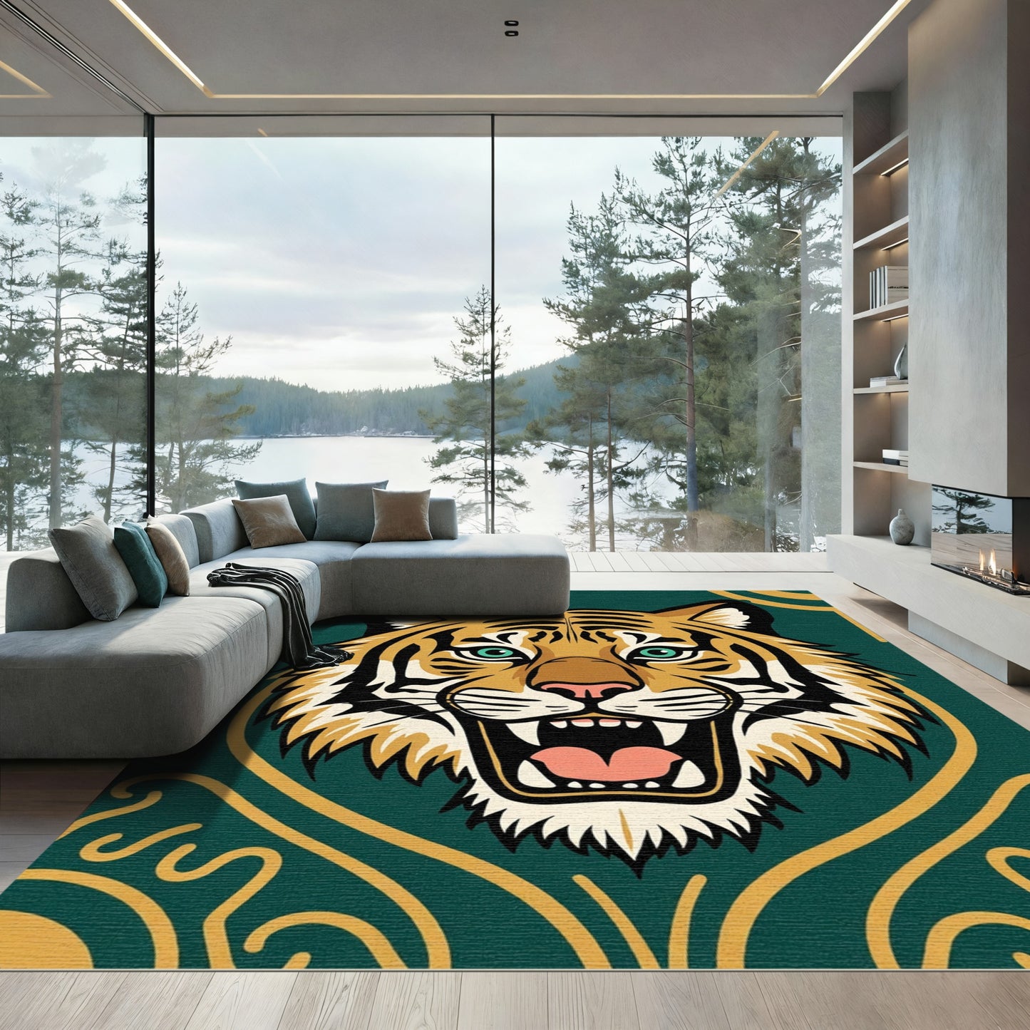 Bold Tiger Emerald Gold Gilt Face Rug