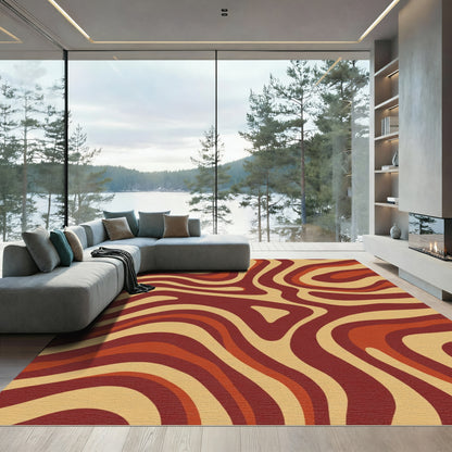 Retro Swirls Amber Brown Ochre Rug