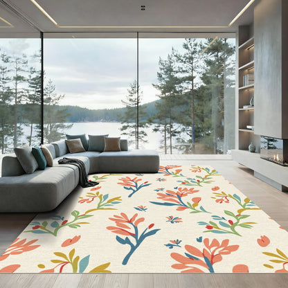 Coral Branch Foliage Cream Rug