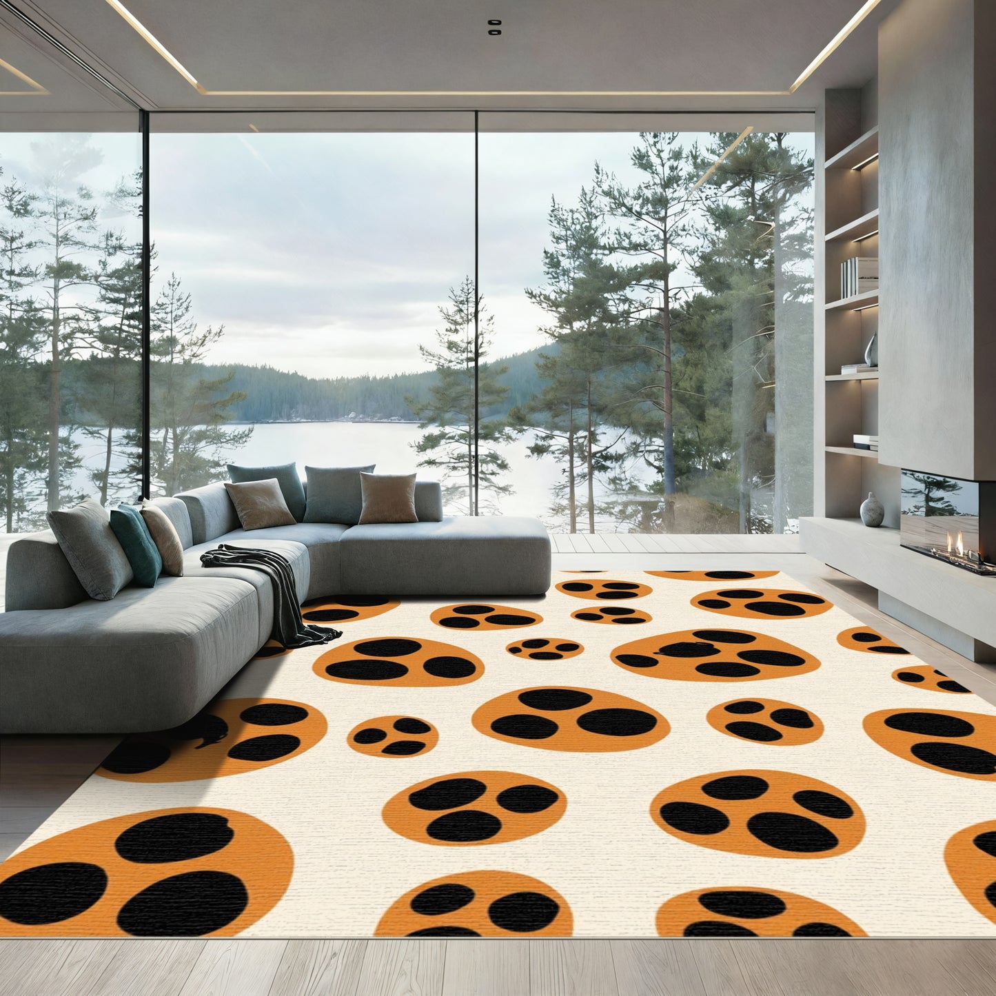 Orange Black Spotty Texture Oval Rug