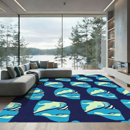 Deep Blue Aqua Abstract Swirl Rug