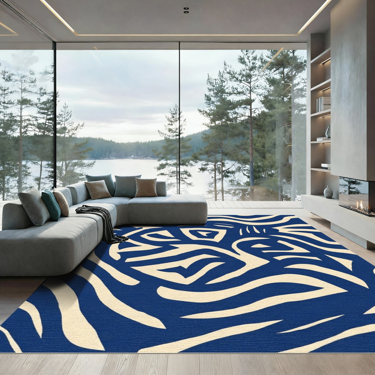 Abstract Indigo Wave Strokes Rug