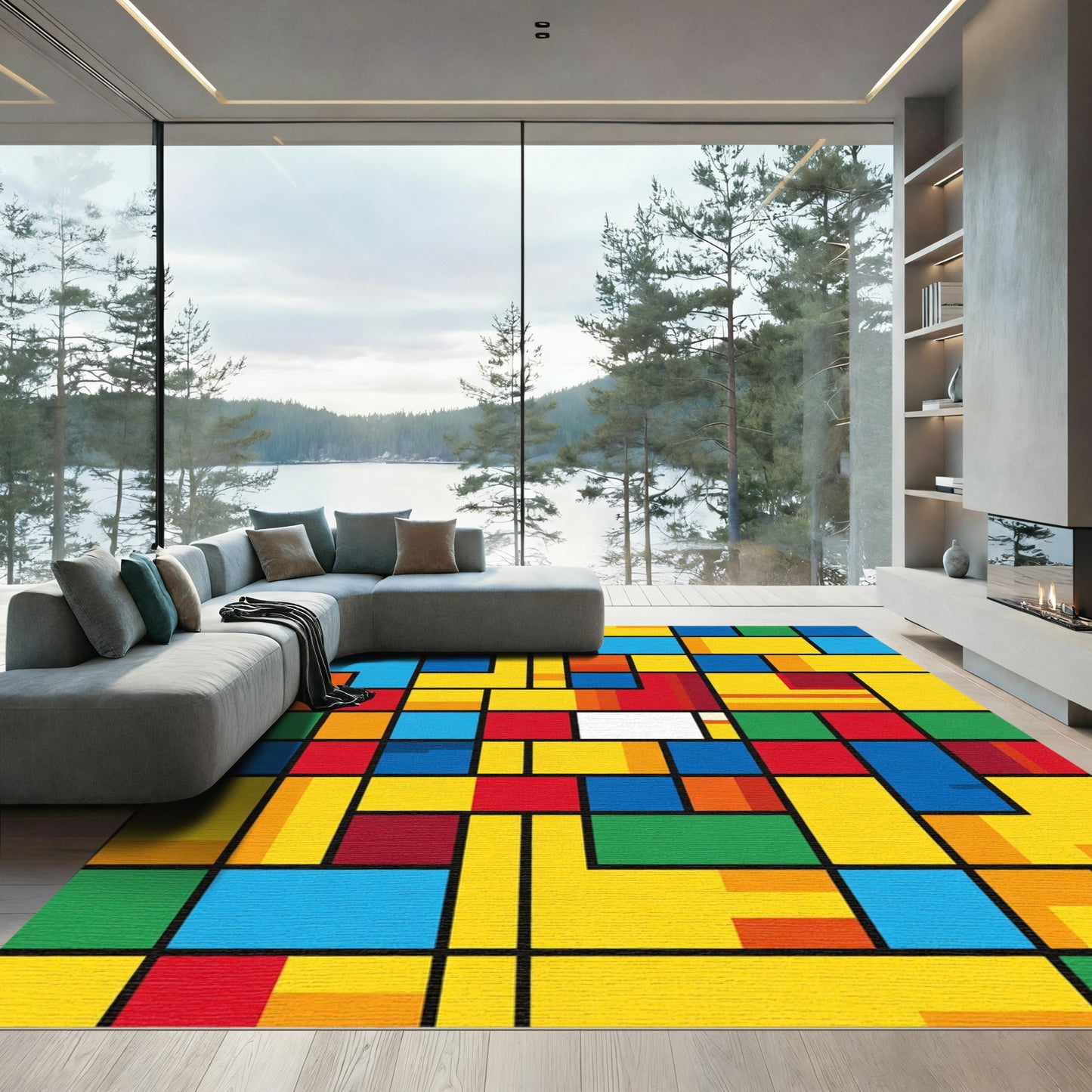 Vibrant Primary Color Geometric Blocks Rug