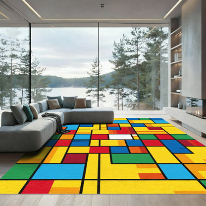 Vibrant Primary Color Geometric Blocks Rug