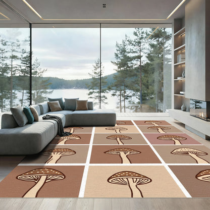 Brown Mushroom Grid Pattern Rug