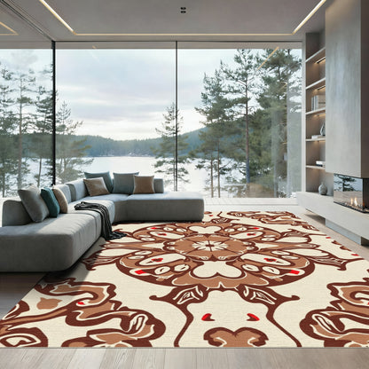 Chocolaty Brown Abstract Floral Medallion Rug