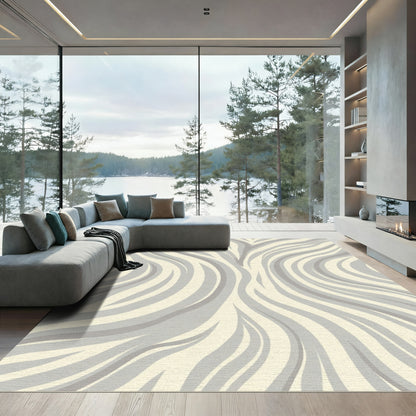 Cream and Gray Animal Print Waves Rug