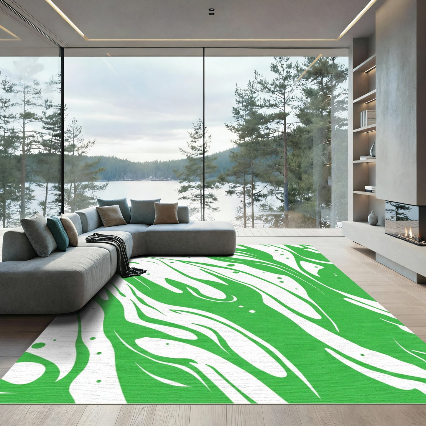Vivid Green Flowing Abstract Rug