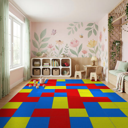 Bold Red Blue Yellow Block Rug