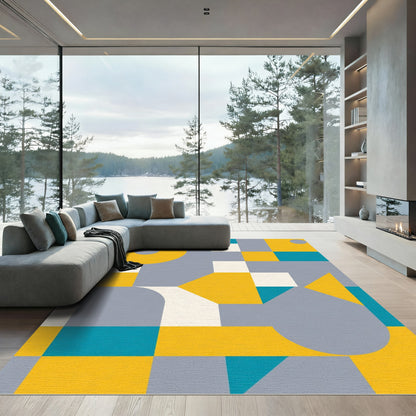 Mid Century Modern Yellow Geometric Shapes Rug