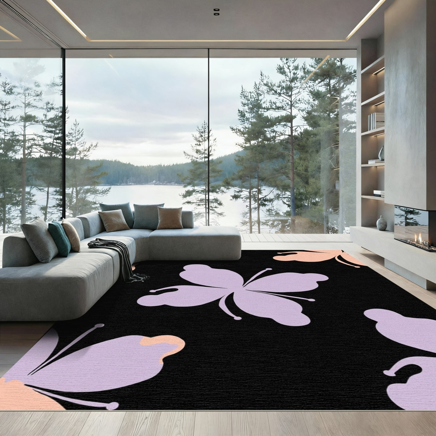 Sweet Purple Peach Butterfly Silhouettes Rug