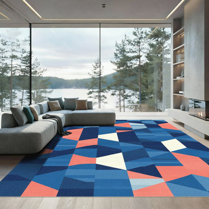 Blue Coral Geometric Facet Rug