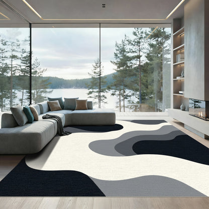Dark Gray Flowing Contrast Waves Rug