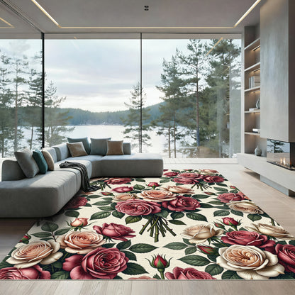 Vintage Rose Bouquet Floral Arrangement Rug